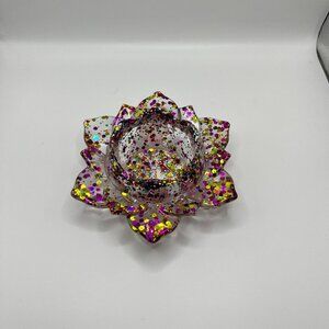 Lotus Flower Tealight Candle Holder – Glitter Resin Decor